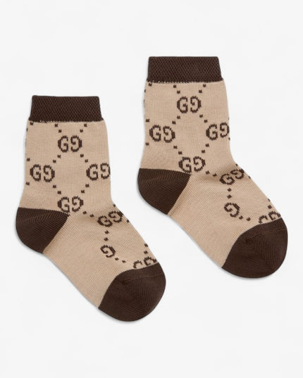 Gucci Baby Beige & Brown GG Pattern Cotton Socks