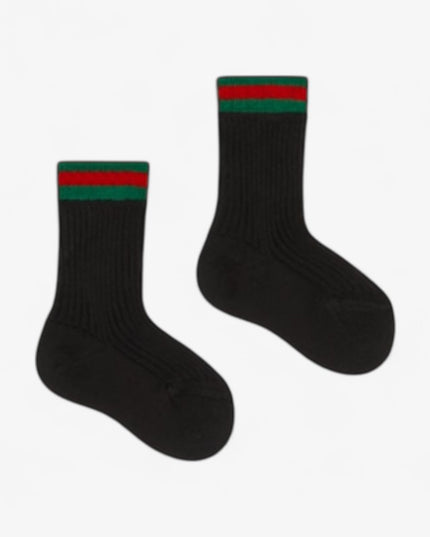 Gucci Baby Black Cotton Socks with Web Trim