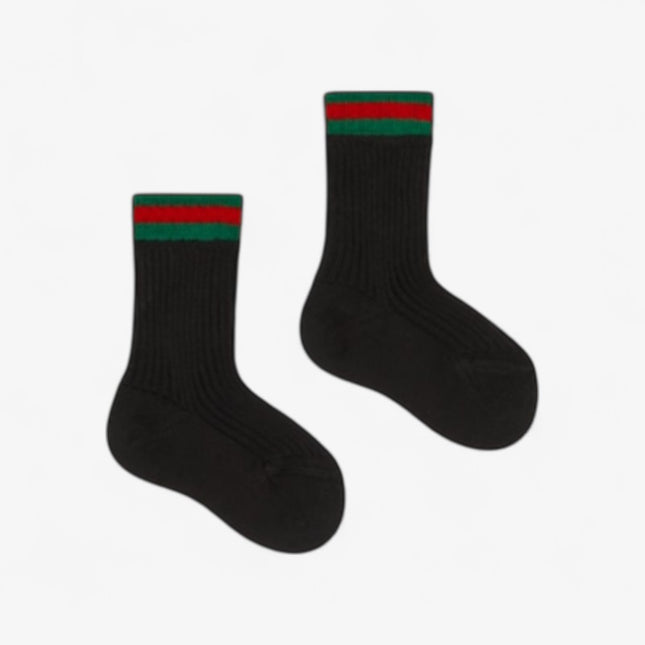 Gucci Baby Black Cotton Socks with Web Trim