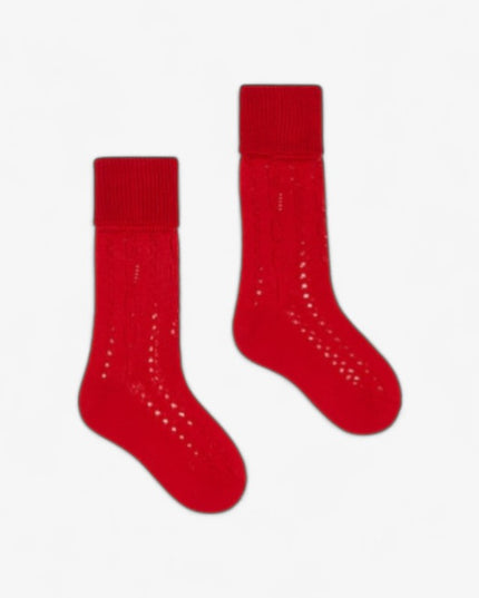 Gucci Baby Red Perforated Cotton Socks with Logo Knit