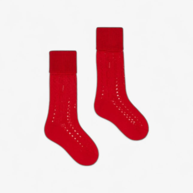Gucci Baby Red Perforated Cotton Socks with Logo Knit