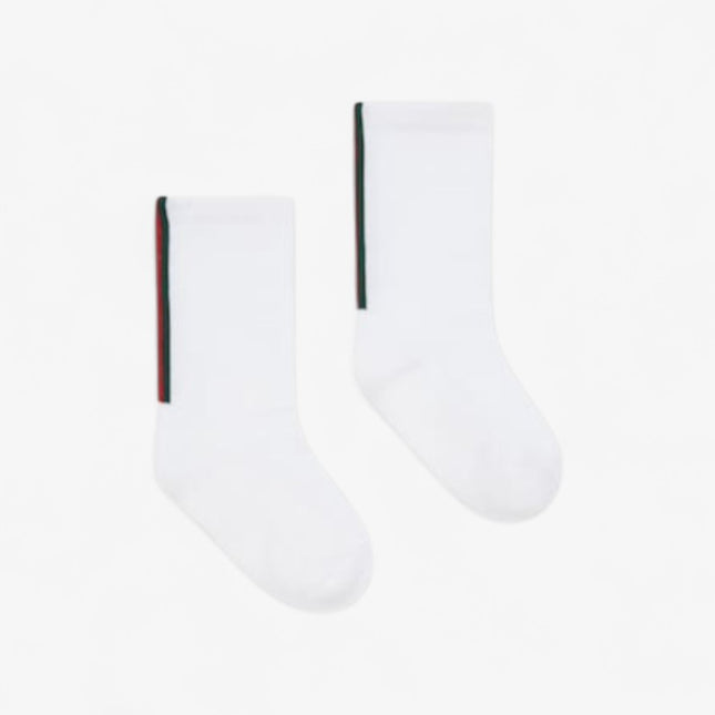 Gucci Baby White Cotton Socks with Side Web Stripe