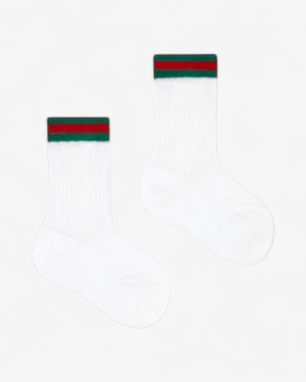 Gucci Baby White Cotton Socks with Web Trim