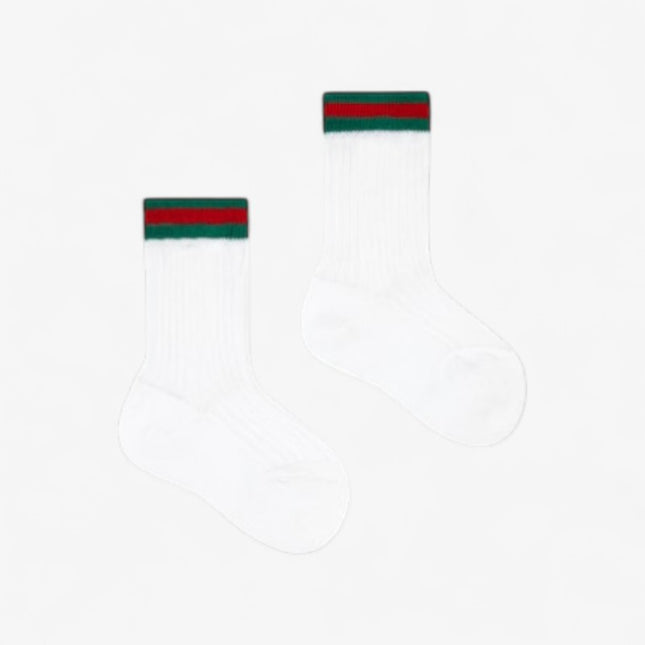 Gucci Baby White Cotton Socks with Web Trim