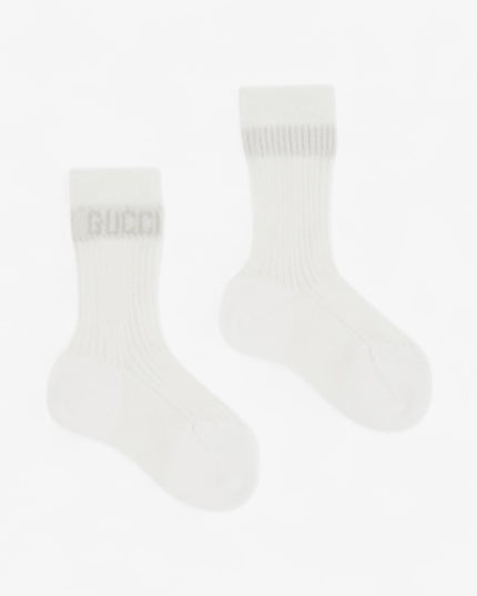 Gucci Baby White Ribbed Cotton Socks with Logo