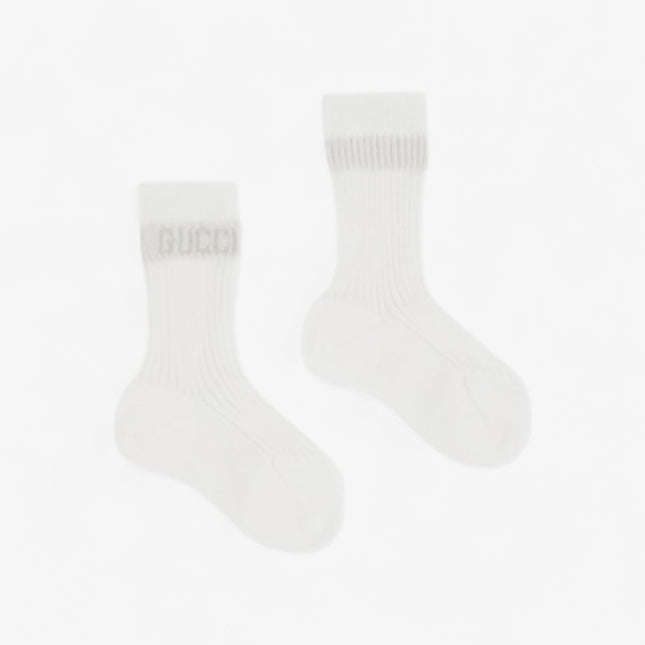 Gucci Baby White Ribbed Cotton Socks with Logo