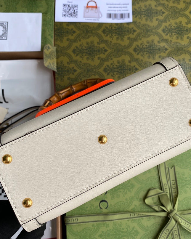 Gucci Bamboo Handle Beige Leather Small Tote Bag