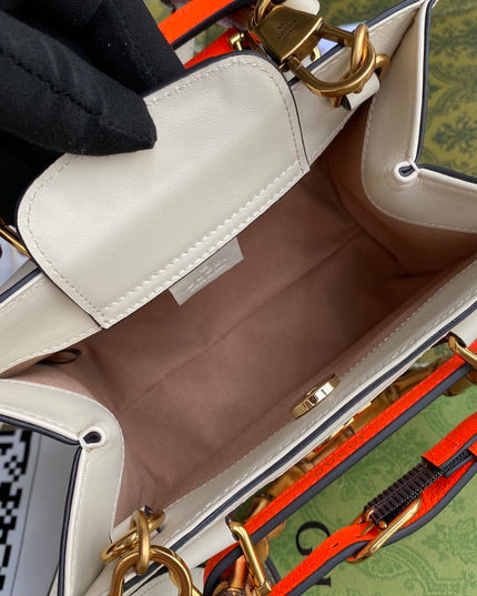 Gucci Bamboo Handle Beige Leather Small Tote Bag