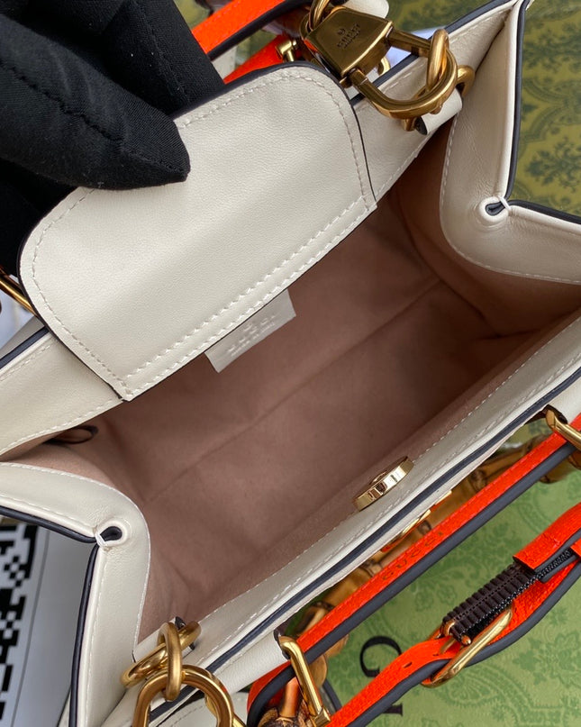 Gucci Bamboo Handle Beige Leather Small Tote Bag