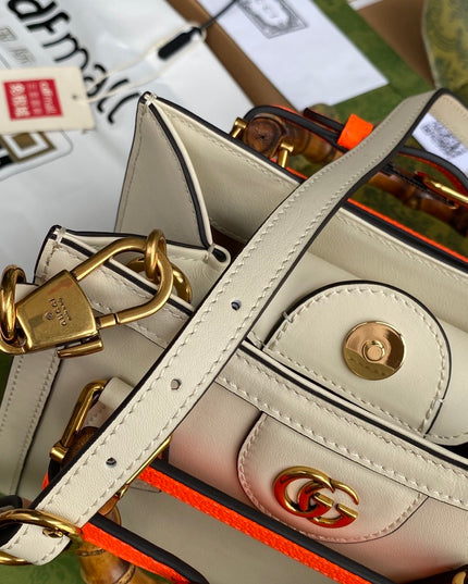 Gucci Bamboo Handle Beige Leather Small Tote Bag