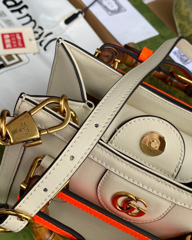 Gucci Bamboo Handle Beige Leather Small Tote Bag