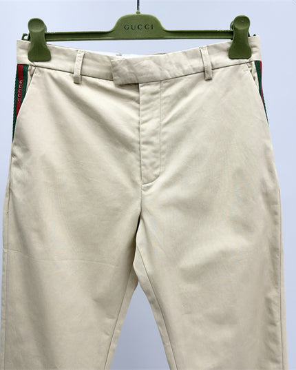 Gucci Beige Chino Pants with Web Side Stripe