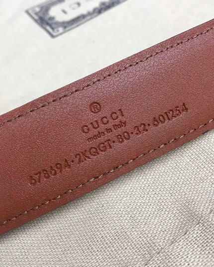 Gucci Belt with Square Buckle – GG Denim & Brown Leather