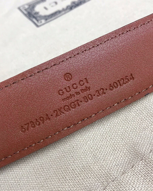Gucci Belt with Square Buckle – GG Denim & Brown Leather