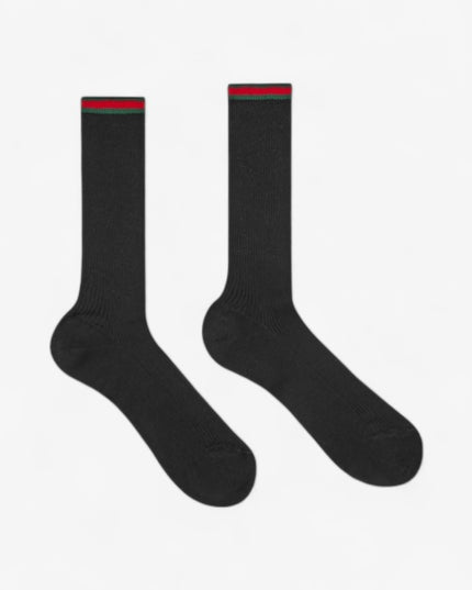 Gucci Black Cotton Socks with Web Trim