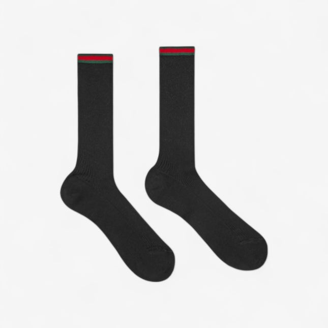 Gucci Black Cotton Socks with Web Trim