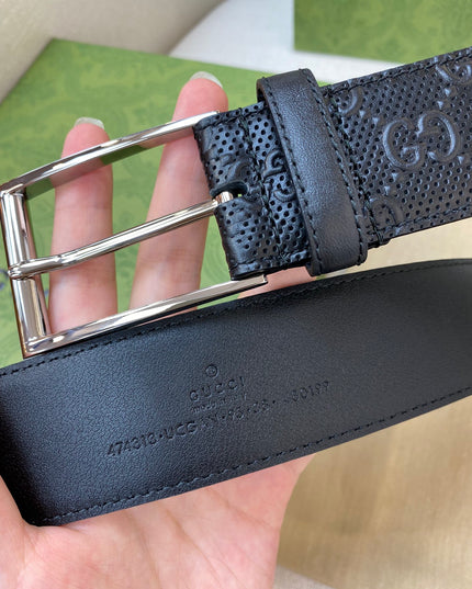 Gucci Black GG Leather Belt 474313 – Square Palladium Buckle