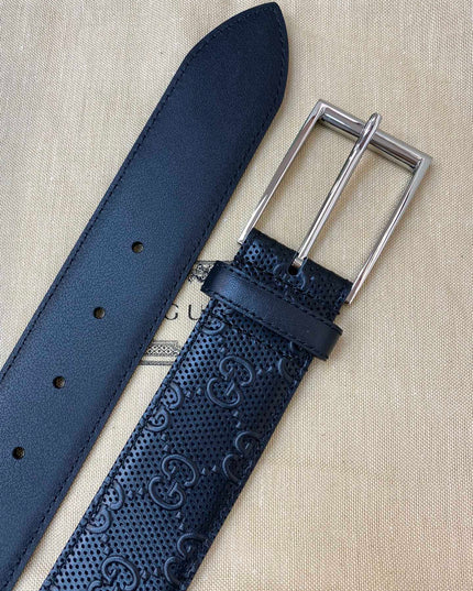 Gucci Black GG Leather Belt 474313 – Square Palladium Buckle