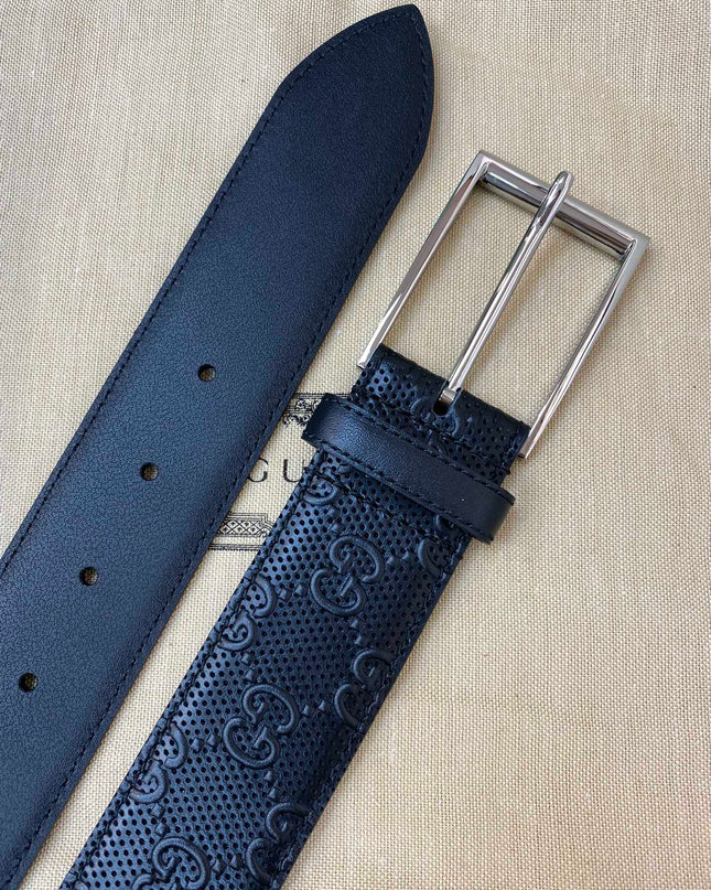 Gucci Black GG Leather Belt 474313 – Square Palladium Buckle