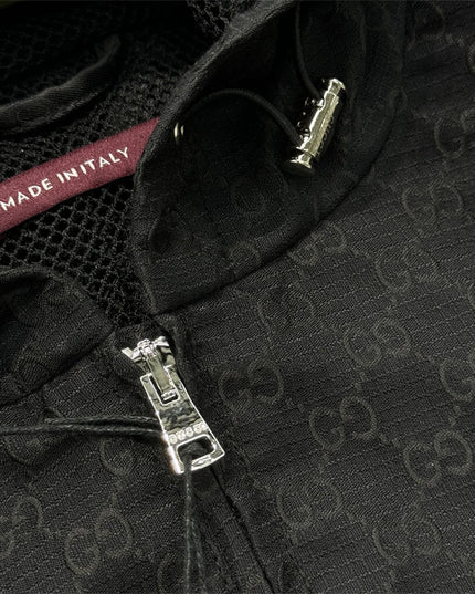 Gucci Black GG Monogram Zip-Up Hooded Jacket