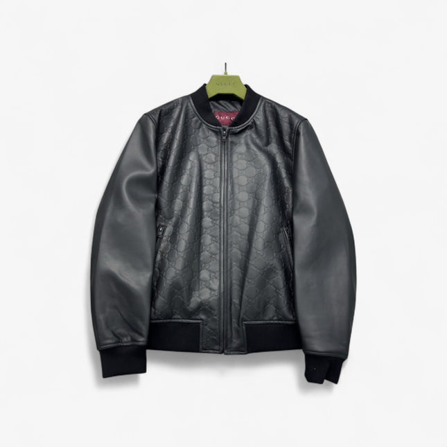 Gucci Black GG Quilted Leather Bomber Jacket