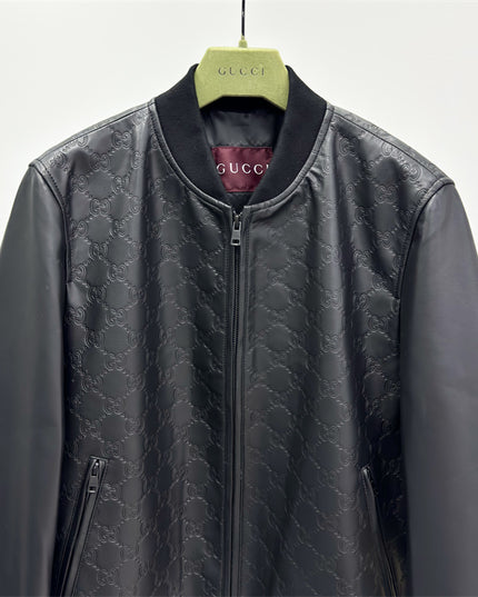 Gucci Black GG Quilted Leather Bomber Jacket