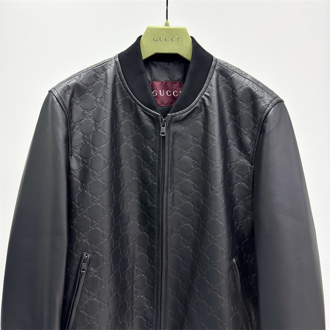 Gucci Black GG Quilted Leather Bomber Jacket