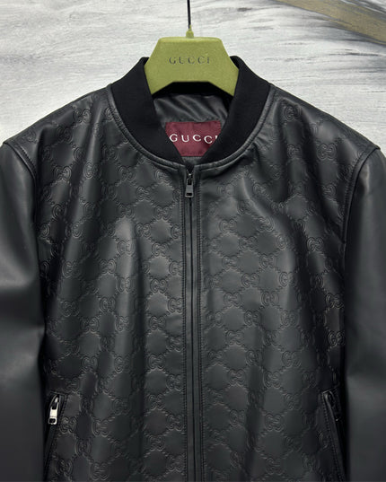 Gucci Black GG Quilted Leather Bomber Jacket