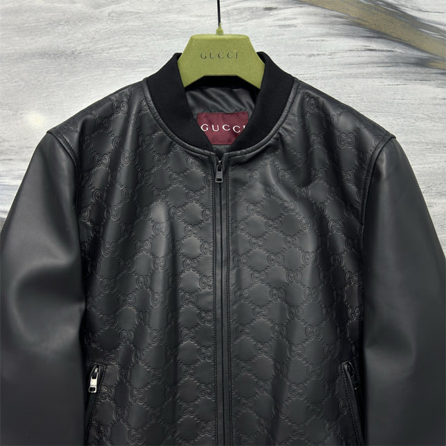 Gucci Black GG Quilted Leather Bomber Jacket