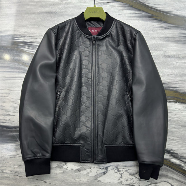Gucci Black GG Quilted Leather Bomber Jacket