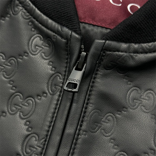 Gucci Black GG Quilted Leather Bomber Jacket