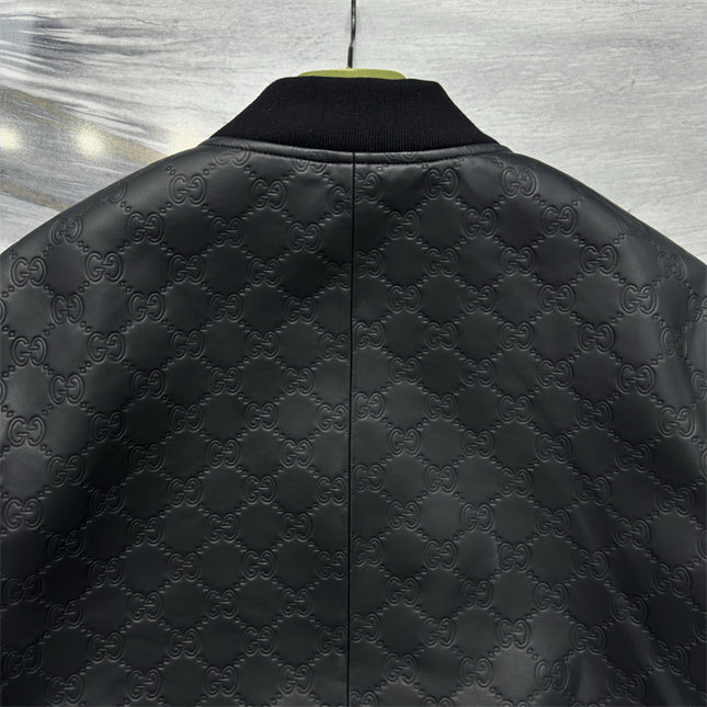 Gucci Black GG Quilted Leather Bomber Jacket