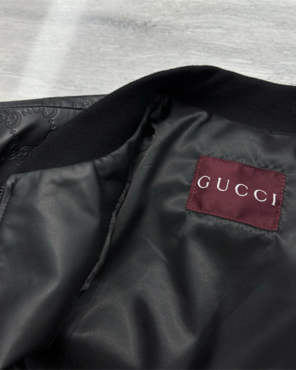 Gucci Black GG Quilted Leather Bomber Jacket