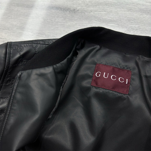 Gucci Black GG Quilted Leather Bomber Jacket