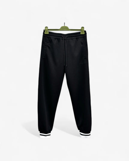 Gucci Black Logo Jogger Pants with Striped Cuffs