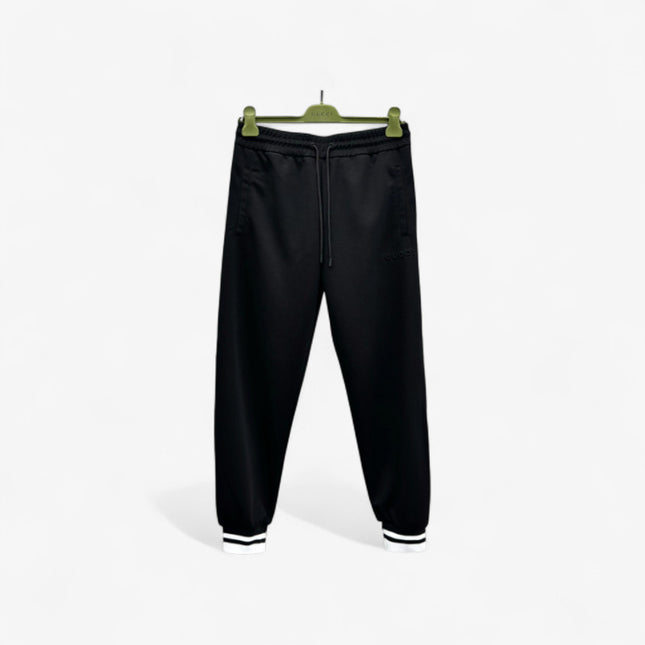 Gucci Black Logo Jogger Pants with Striped Cuffs