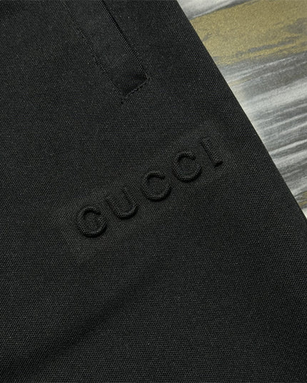 Gucci Black Logo Jogger Pants with Striped Cuffs