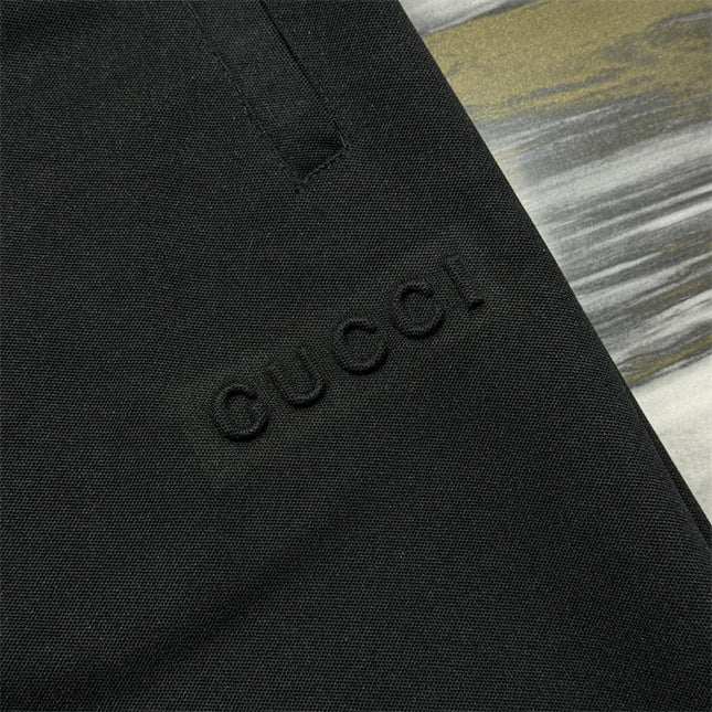 Gucci Black Logo Jogger Pants with Striped Cuffs
