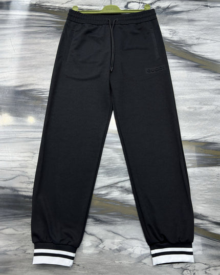 Gucci Black Logo Jogger Pants with Striped Cuffs