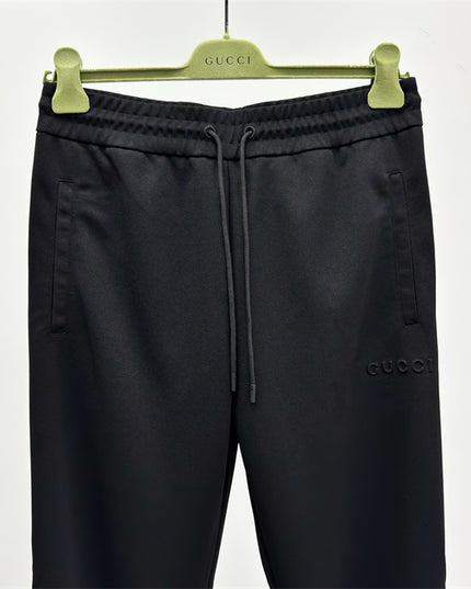 Gucci Black Logo Jogger Pants with Striped Cuffs