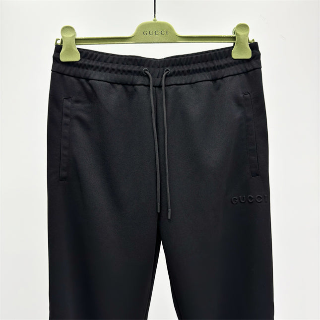 Gucci Black Logo Jogger Pants with Striped Cuffs