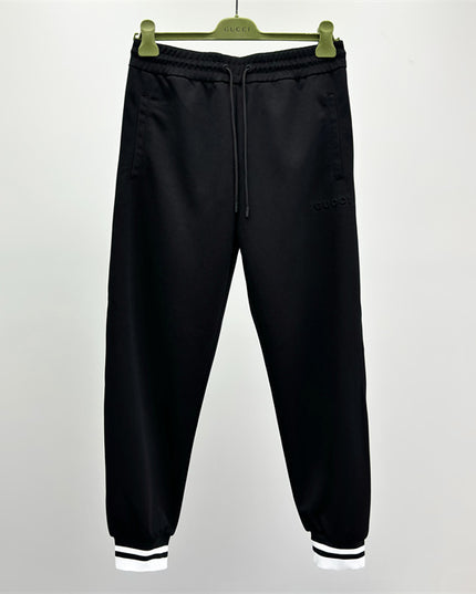 Gucci Black Logo Jogger Pants with Striped Cuffs