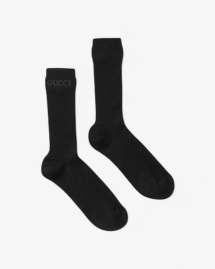 Gucci Black Ribbed Cotton Socks with Intarsia Logo
