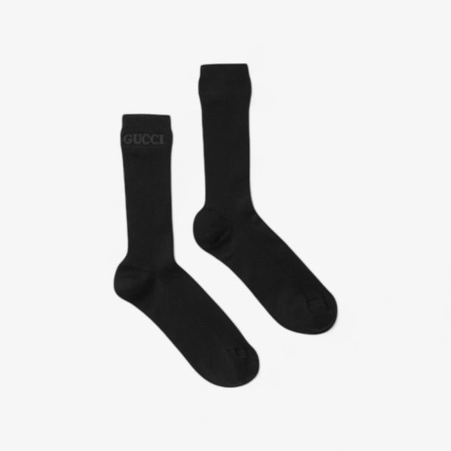 Gucci Black Ribbed Cotton Socks with Intarsia Logo