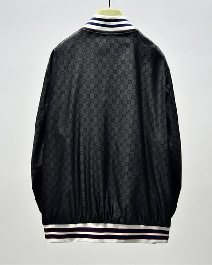 Gucci Black Satin Monogram Bomber Jacket