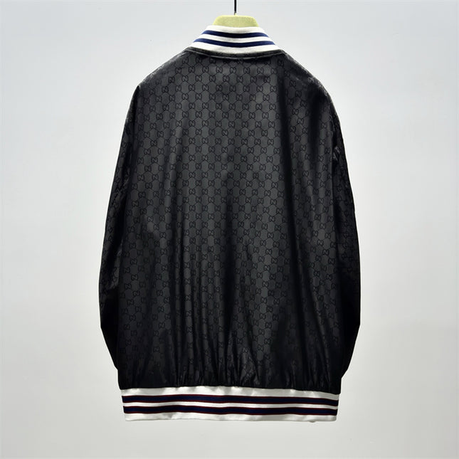 Gucci Black Satin Monogram Bomber Jacket