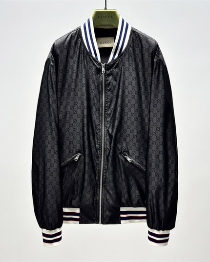Gucci Black Satin Monogram Bomber Jacket