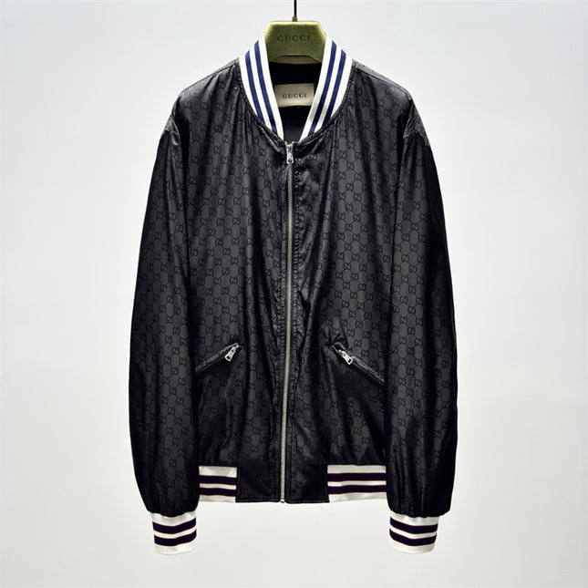 Gucci Black Satin Monogram Bomber Jacket