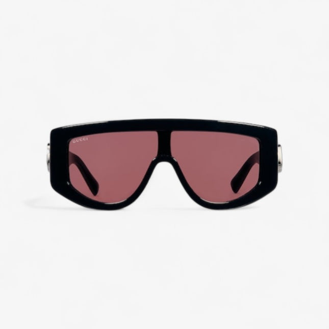 Gucci Black Shield Sunglasses with Double G & Burgundy Lens – GG1950S