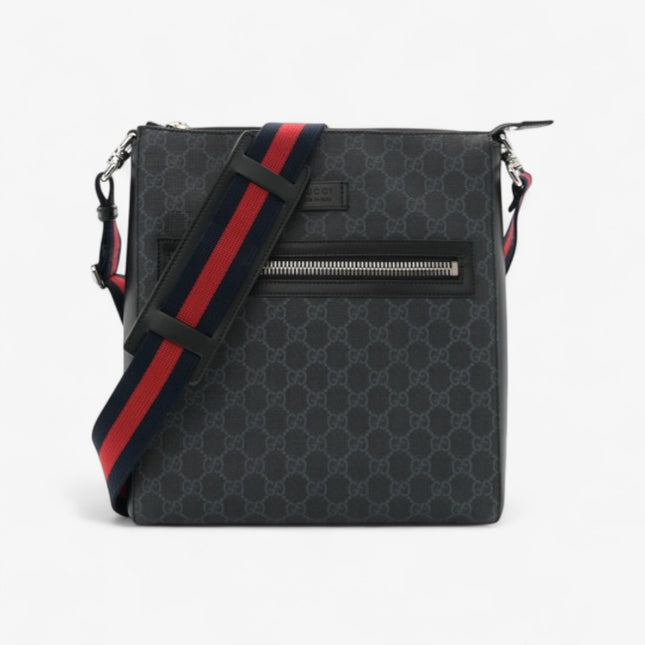 Gucci Black Small Messenger Bag ‎– Black/Gray with Blue-Red Web Strap